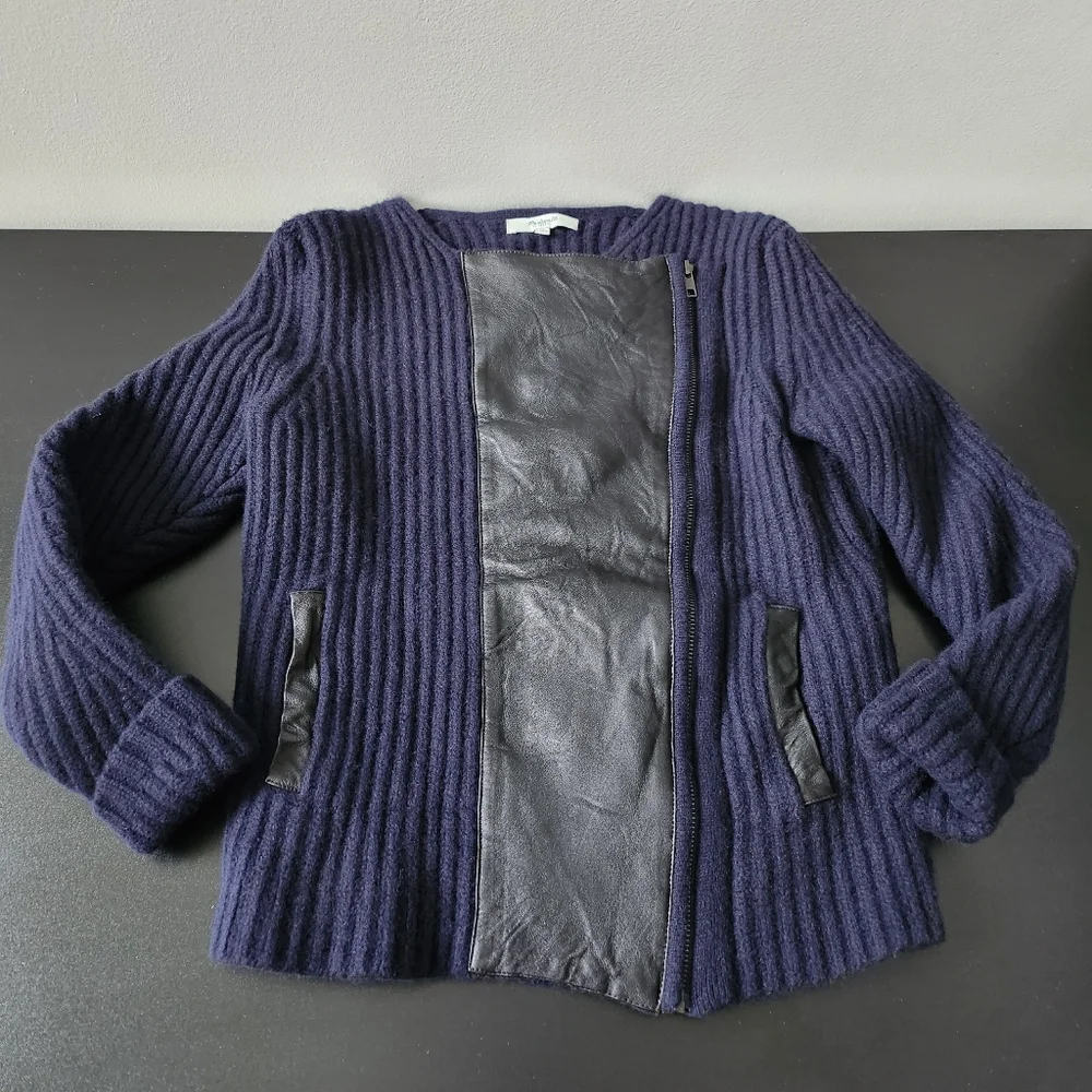 Blue Ribbed Knit Zip Sweater Jacket - Picture 1 of 4